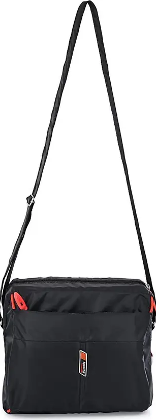 Men's Black Sports Crossbody Bag Nylon Messenger Bag with Orange Accents with sidechain